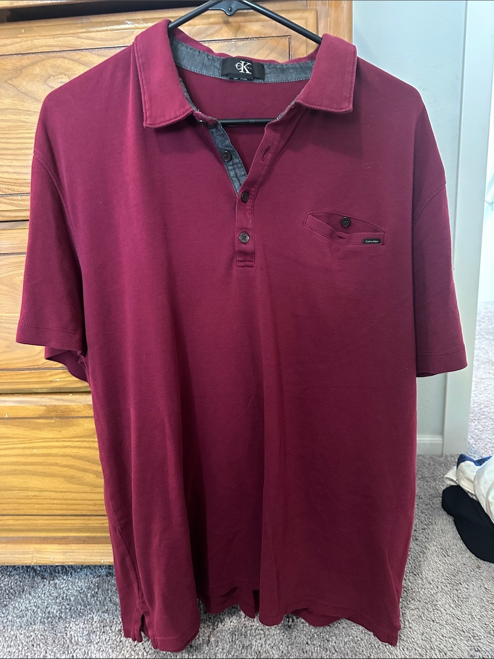 Calvin Klein Men's 90’s Wine Red Polo with Chest Pocket